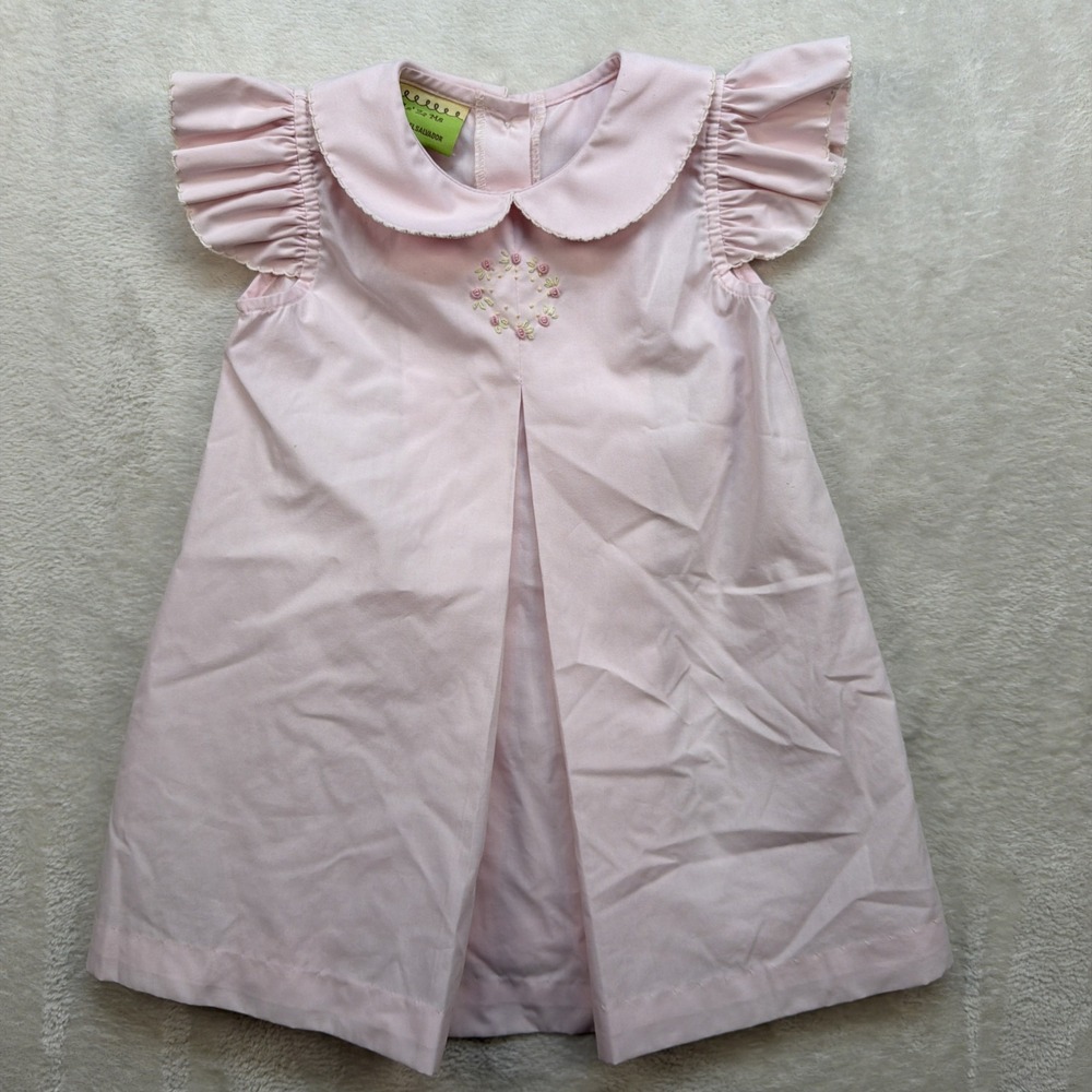 Le Za Me Toddler Girls Dress 2T Pink Embroidered Peter Pan Collar Flutter
